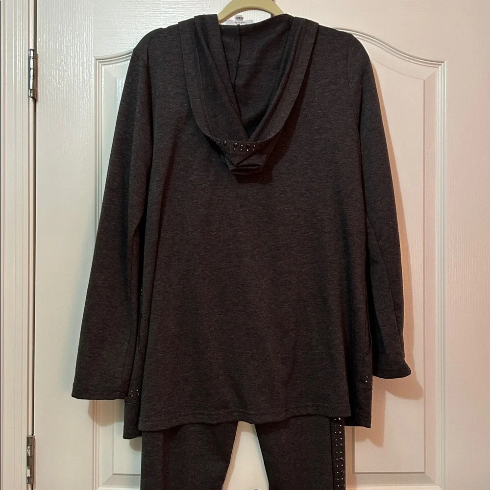 Dark Gray Hooded Lounge Set with Studded Pockets large jacket pants are XL - Picture 3 of 5